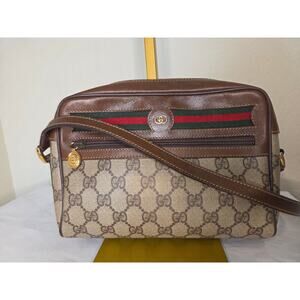 Gucci Vintage GG Supreme Web Stripe Crossbody Bag Ophidia Adjustable Strap